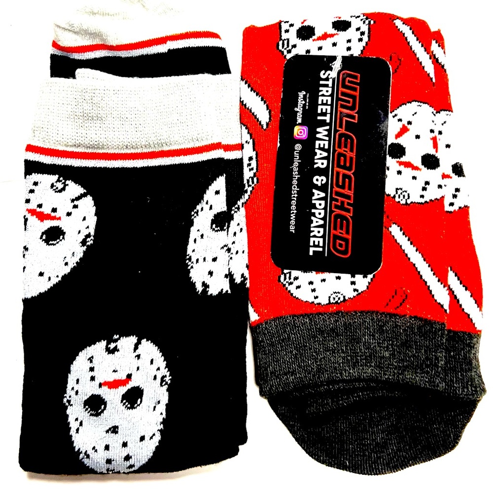 Bundle Pair Jason Voorhees Horror Movie Men's Black and Red Graphic Socks